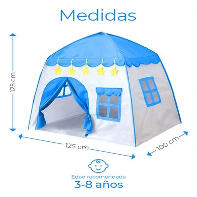 Tienda de campaña para niños 3 ventanas Azul